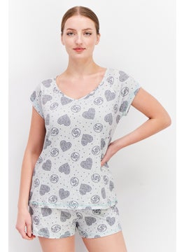 Women 2Pc Set Brand Logo Tee And Shorts, Light Grey