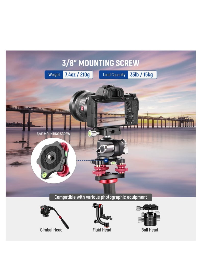 SOLARAE Tripod Head Leveling Base, Camera Leveler, Aluminum Alloy 3 Axis Tri Wheel Head, 3/8” Thread, with +/-5 Degree Precision Adjustment for Macro Panoramic Photography, LP64 - Image 4