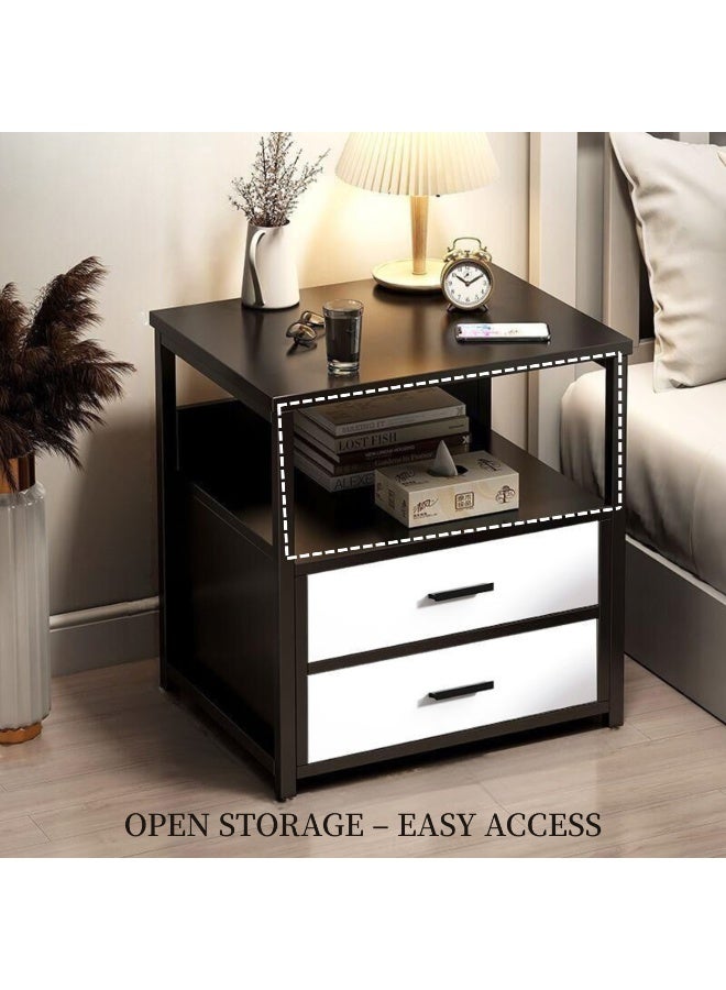 GoldenLike  طاولة جانبية، طاولات بجانب السرير مع رف تخزين ودرج، طاولة جانبية عصرية، خزانة تخزين لغرفة النوم، طاولة جانبية خشبية لغرفة المعيشة وغرفة النوم (40*34*50 سم) - Image 2