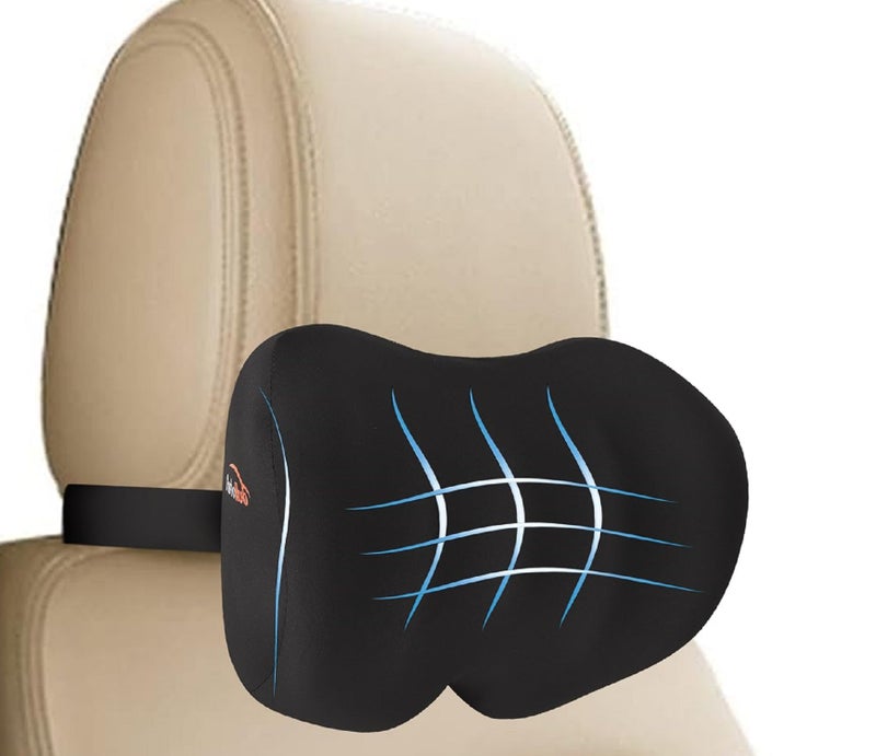 Auto Hub Car Neck Rest Pillow, Memory Foam Car Neck Pillow, Car Seat Head Rest Cushion for Neck Support, Ultra Soft Car Cushion (Fabric: Breathable Lycra, Black, Pack of 1) - Image 1