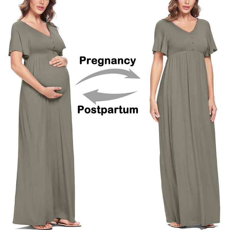 Peauty Plus Size Maternity Dresses for Baby Shower - Maxi Dress Summer (Green Grey XL) - Image 5