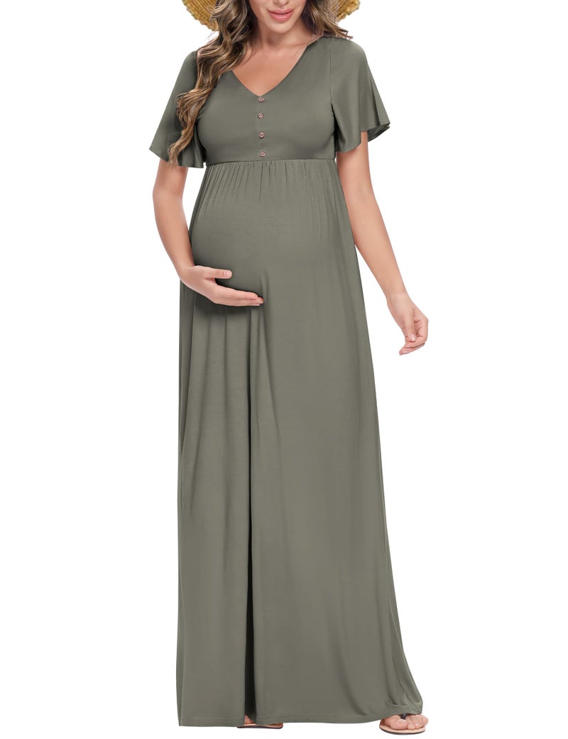 Peauty Plus Size Maternity Dresses for Baby Shower - Maxi Dress Summer (Green Grey XL) - Image 1