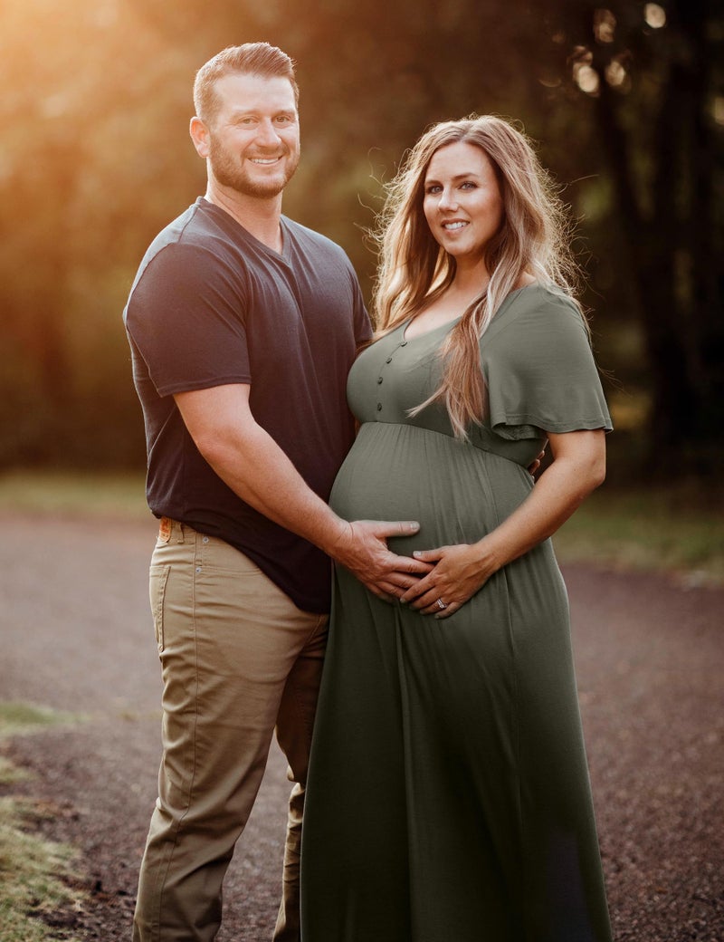 Peauty Plus Size Maternity Dresses for Baby Shower - Maxi Dress Summer (Green Grey XL) - Image 2