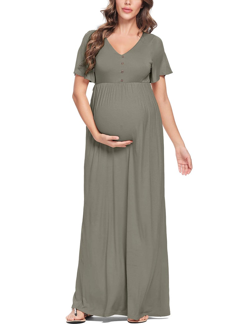 Peauty Plus Size Maternity Dresses for Baby Shower - Maxi Dress Summer (Green Grey XL) - Image 4