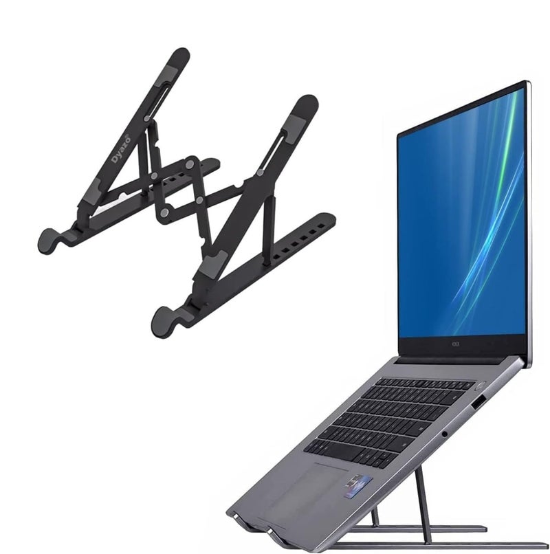 Dyazo ABS Plastic Laptop Stand Height & Angle Adjustable | Foldable | Portable | Laptops Raiser Compatible for MacBook, Lenovo, HP, Dell & Other notebooks Upto 15.6 inch (Black) - Image 1