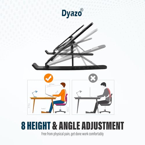 Dyazo ABS Plastic Laptop Stand Height & Angle Adjustable | Foldable | Portable | Laptops Raiser Compatible for MacBook, Lenovo, HP, Dell & Other notebooks Upto 15.6 inch (Black) - Image 5
