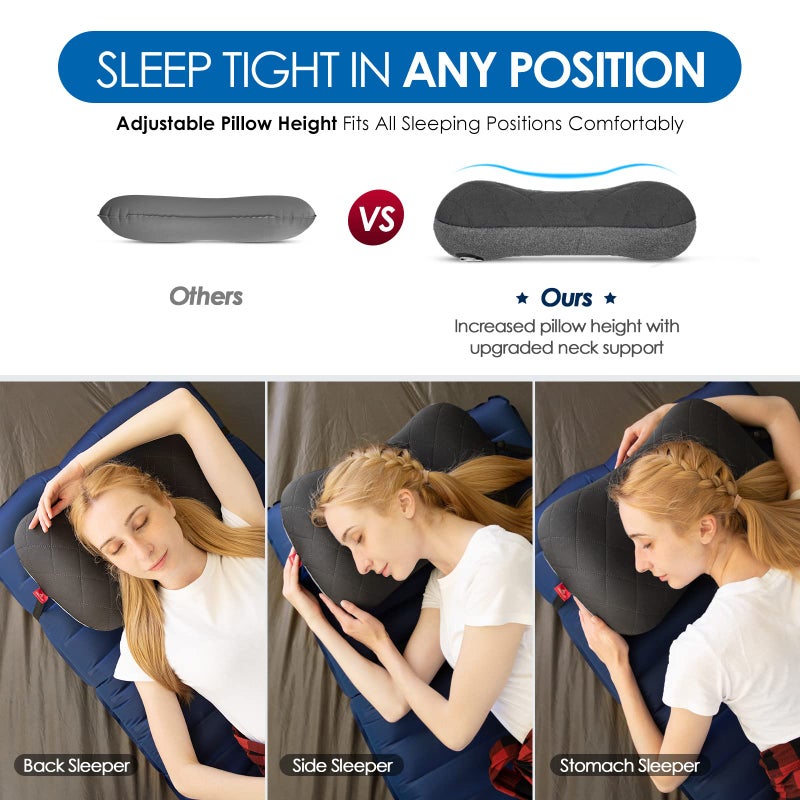 Hikenture Ultralight Inflatable Pillow with Removable Cover for Neck Lumber Support - Upgrade Washable Travel Air Pillows for Camping, Hiking, Backpacking (Grey) - Image 3