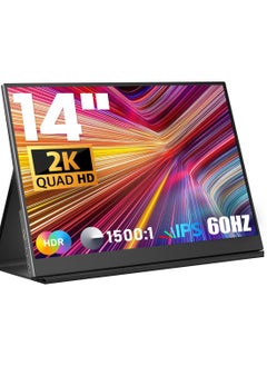 HILUKE 2K Portable Monitor, 14" Ultra Slim Portable Laptop Monitor 2160 * 1440 QHD External Display with Dual Speakers HDR FreeSync Second Screen for Laptop PC Phone Game Console  - Image 1