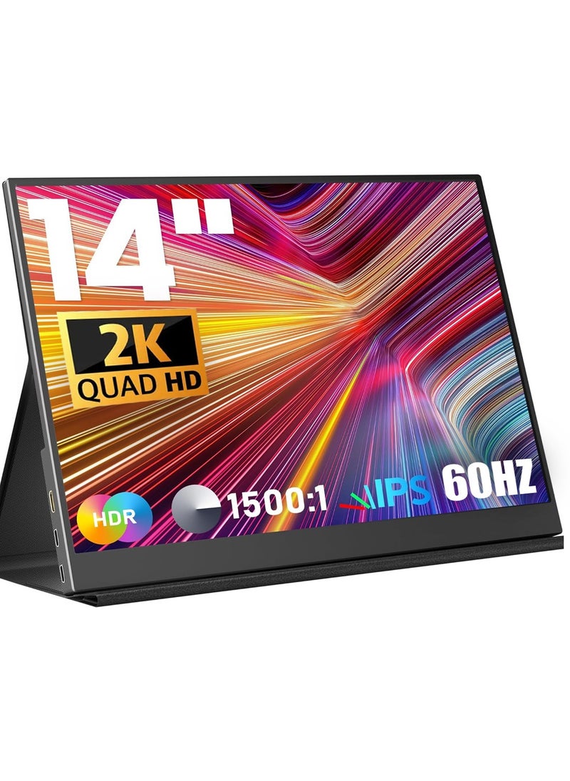 HILUKE - 2K Portable Monitor, 14" Ultra Slim Portable Laptop Monitor 2160 * 1440 QHD External Display with Dual Speakers HDR FreeSync Second Screen for Laptop PC Phone Game Console - Image 1