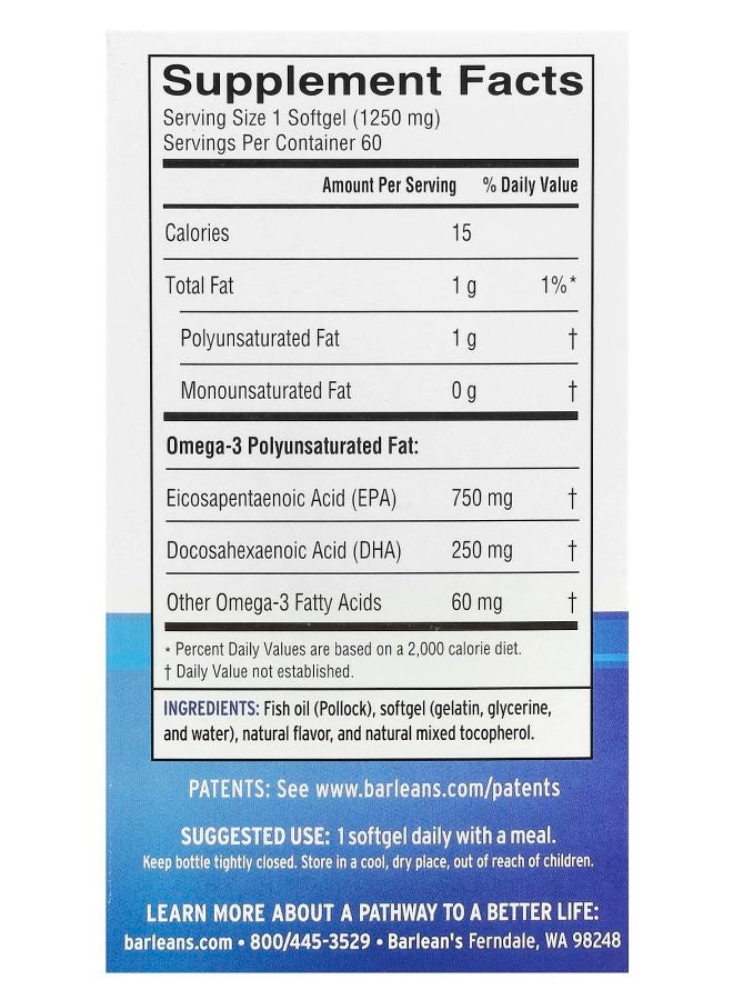 BARLEAN'S أوميغا 3 المثالي برتقال 60 كبسولة لينة - Image 2