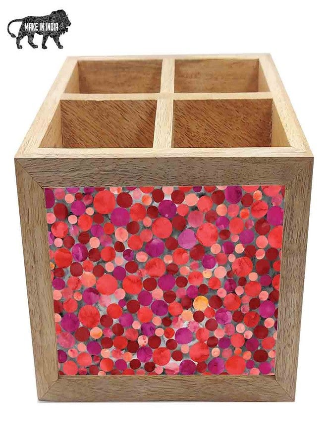 Nutcase Wooden Cutlery Stand Holder Silverware Caddy Spoons Forks Knives Organizer for Dining Table & Kitchen -Made in India-Spoons NOT Included - Dark Pink Marble Dots - Image 5