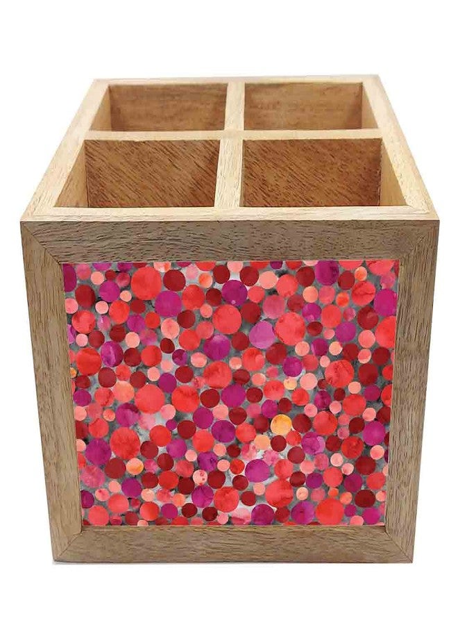 Nutcase Wooden Cutlery Stand Holder Silverware Caddy Spoons Forks Knives Organizer for Dining Table & Kitchen -Made in India-Spoons NOT Included - Dark Pink Marble Dots - Image 3