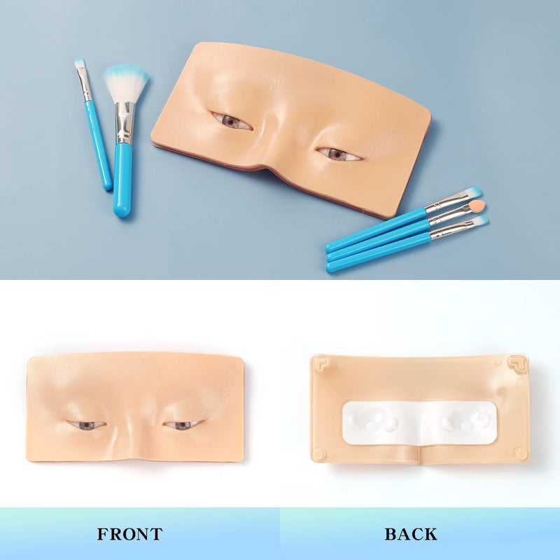 Bueuo Makeup Practice Face Board, 3D Reusable Silicone Make up Mannequin Face with 5PCS Makeup Brush, Eye Make up Practice Board for Beginner or Professional Enthusiasts - Image 2