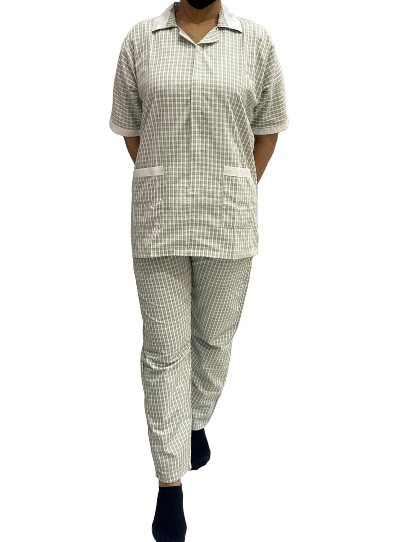 Rannah's Uniform Women's Housekeeper Uniform, Green Housemaid Large Checkers Uniform Design, Summer Fabric, Light Fabric - Image 1