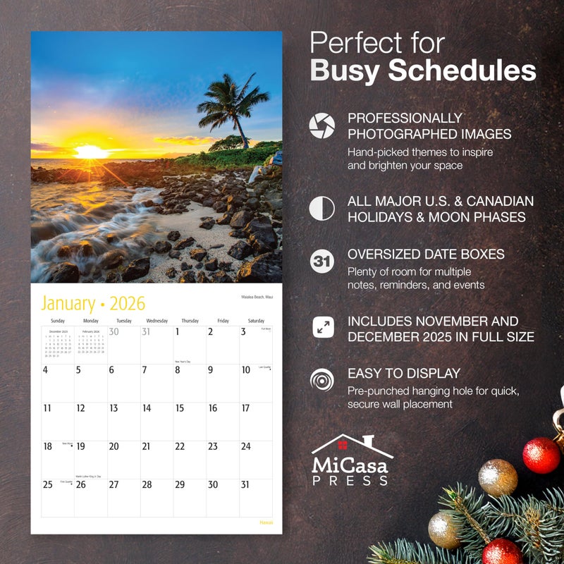 MICASA PRESS Wild & Beautiful Hawaii 2026 Wall Calendar 12 Month | 12" x 24" Open | Thick & Sturdy Paper | Holiday Gift | Tropical Island Travel Calendar 2026 - Image 2
