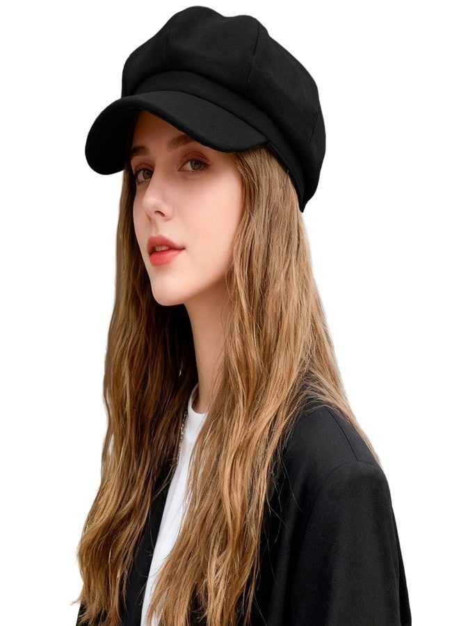 Jolbndcv Women’s Newsboy Cap,Wool Retro Vintage Solid Color Denim Hat Flat Cap Visor Painter Beret Hat Black - Image 1
