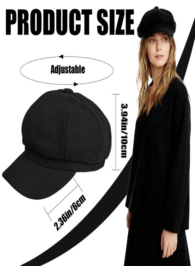 Jolbndcv Women’s Newsboy Cap,Wool Retro Vintage Solid Color Denim Hat Flat Cap Visor Painter Beret Hat Black - Image 2