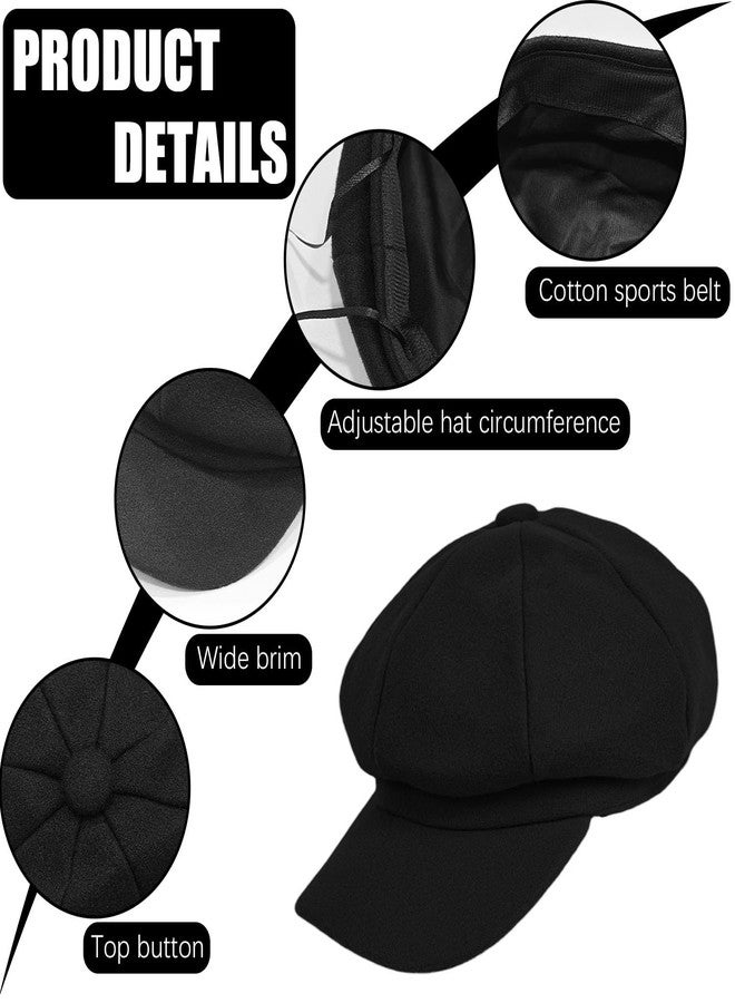 Jolbndcv Women’s Newsboy Cap,Wool Retro Vintage Solid Color Denim Hat Flat Cap Visor Painter Beret Hat Black - Image 4