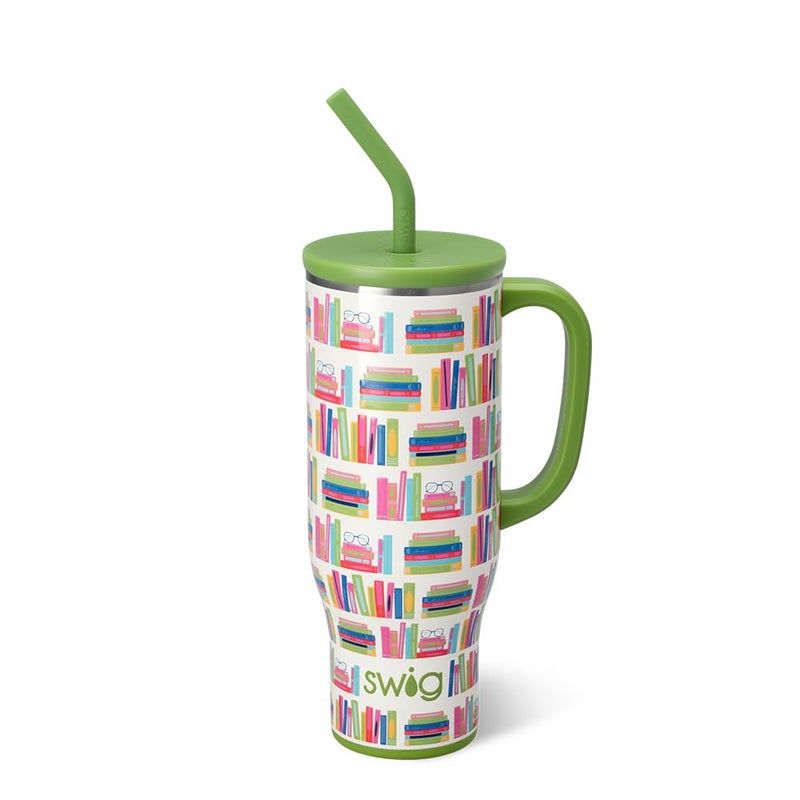 Swig Life 30oz Mega Mug, 30oz Teacher Tumbler with Handle and Straw, Large Insulated Tumblers, Cup Holder Friendly Travel Mug, Stainless Steel 30 oz Tumbler (Book Club) - Image 1