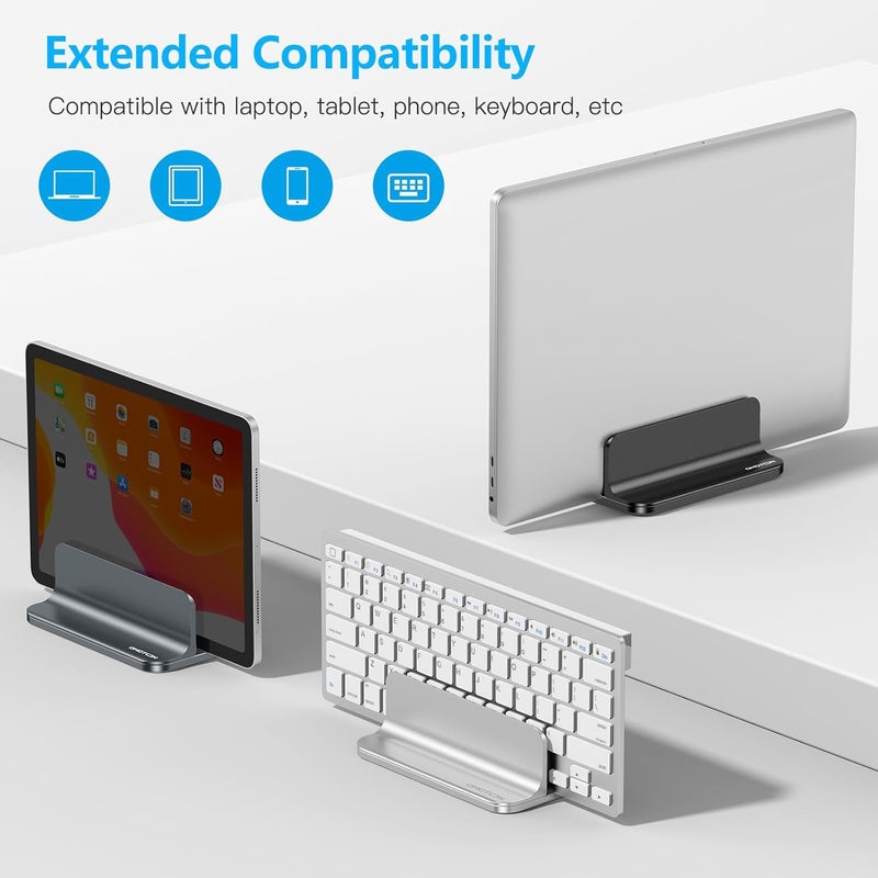 OMOTON Vertical Laptop Stand Holder, Desktop Aluminum Stand for MacBook with Adjustable Dock Size, Fits All MacBook, Surface, Chromebook and Gaming Laptops (Up to 17.3 inches),Black - Image 5
