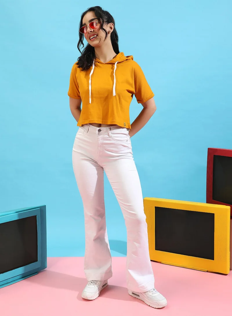 كامبوس سوترا Women's Solid Mustard Yellow Regular Fit Top