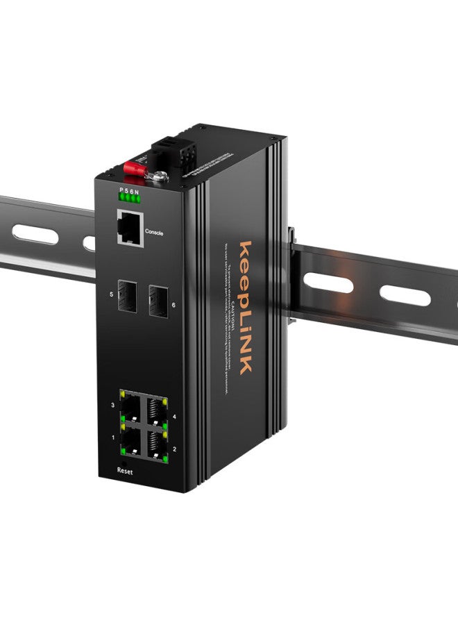 Keeplink Kp-9000 Ring Network Managed Industrial Ethernet Switch, Gigabit 2 Optical 4 Electrical, Din Rail Mounting, Per Unit
