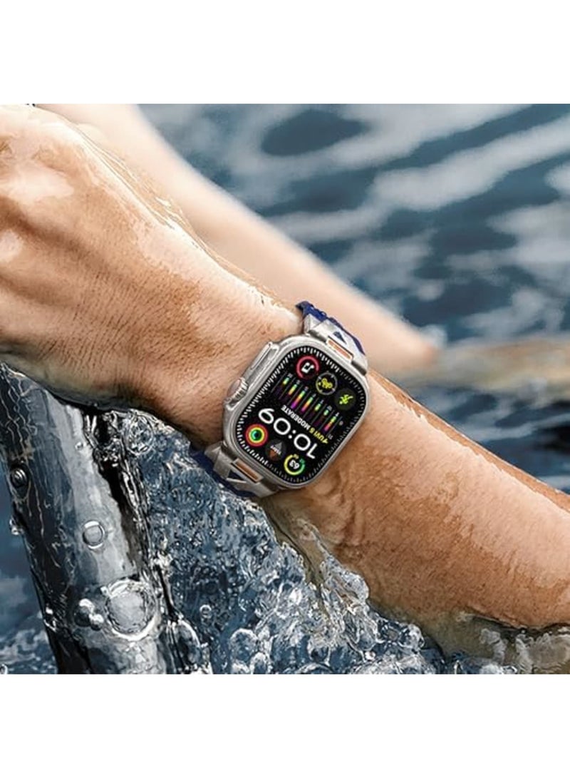 SYOSI Designed for Apple Watch Bands for Men Apple Watch Ultra 2 Band 49mm,Silicone Sport Band with Rugged Metal Connector for iWatch Ultra Band Series 11 10 9 SE 8 7 6 5 49mm 46mm 45mm 44mm-Blue - Image 4