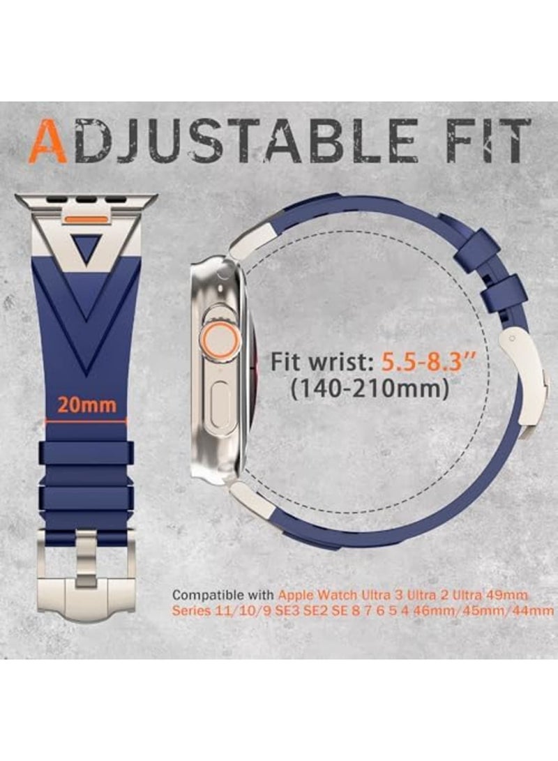 SYOSI Designed for Apple Watch Bands for Men Apple Watch Ultra 2 Band 49mm,Silicone Sport Band with Rugged Metal Connector for iWatch Ultra Band Series 11 10 9 SE 8 7 6 5 49mm 46mm 45mm 44mm-Blue - Image 5