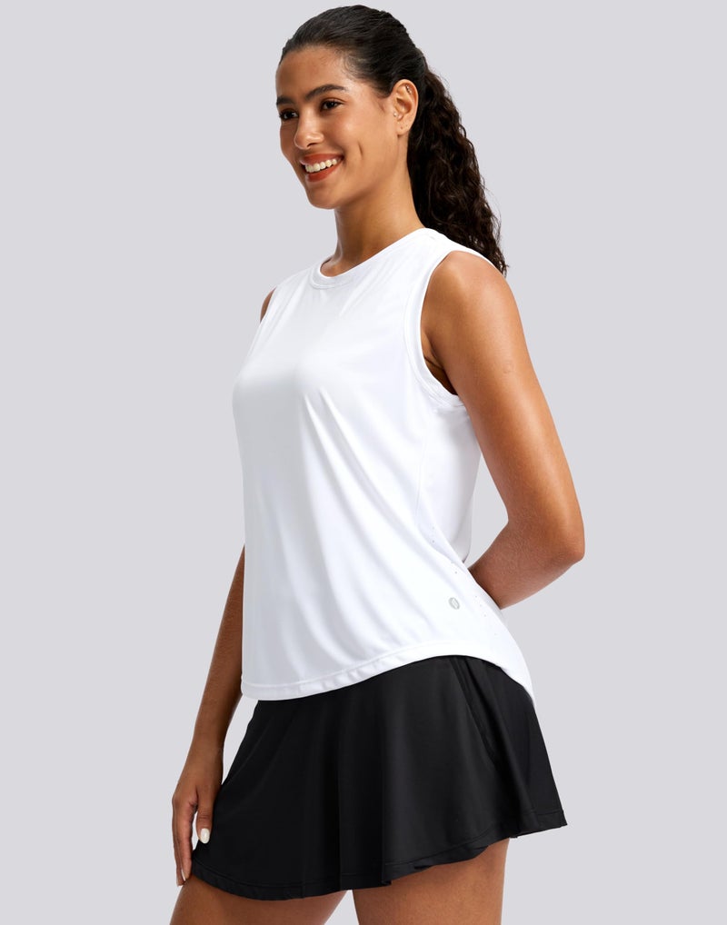 SANTINY Sleeveless Workout Tops for Women Breathable Lightweight Athletic Running Tank Tops Active Tennis Yoga Shirts (White_L) - Image 4