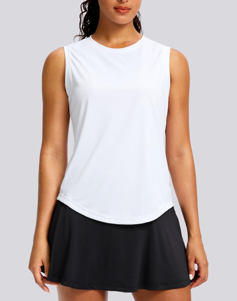 SANTINY Sleeveless Workout Tops for Women Breathable Lightweight Athletic Running Tank Tops Active Tennis Yoga Shirts (White_L) - Image 2