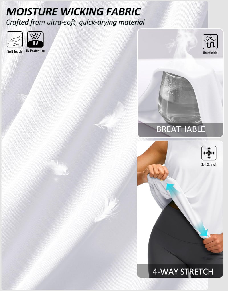SANTINY Sleeveless Workout Tops for Women Breathable Lightweight Athletic Running Tank Tops Active Tennis Yoga Shirts (White_L) - Image 5