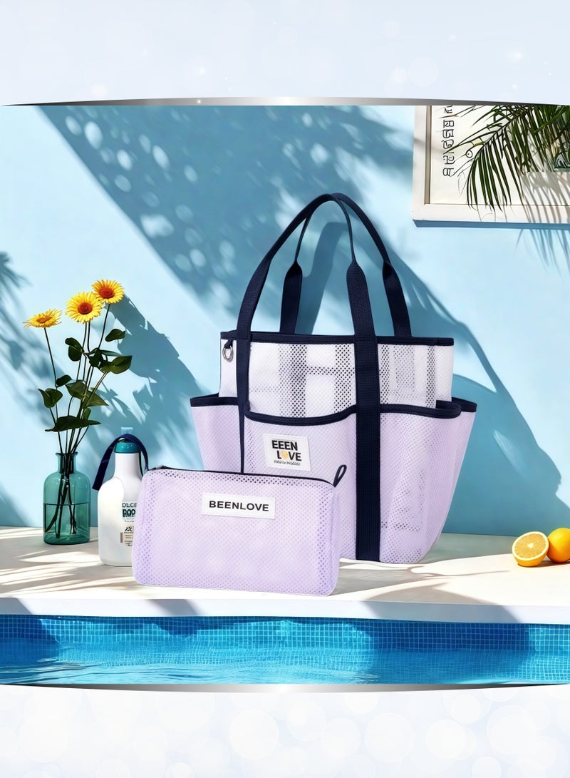 Generic Quick-drying Beach Bag Sport Bag Handbag Set,Gym Bag,Travel Bag, Swimming Bag,Wash or Makeup Handbag, Cool Quick-drying Fabric, Long Handle for Shoulder and Back, Durable, for Swimming, Fitness, Beach Vacation, Picnic, Camping (14.5L+ ,Lavender)  - Image 1