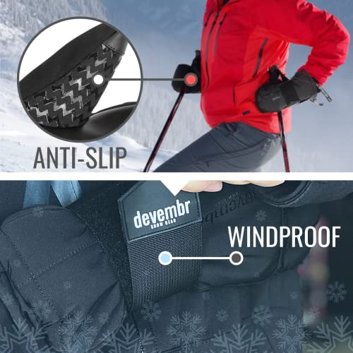 devembr Ski Mittens with Wrist Guards, Waterproof Snowboarding Mittens, Pink, S - Image 5
