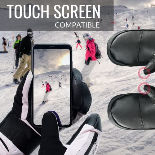 devembr Ski Mittens with Wrist Guards, Waterproof Snowboarding Mittens, Pink, S - Image 4