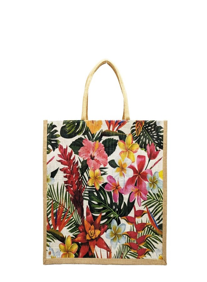Sangra Multicolor Large Jute Shopping Bag for Men & Women with Zip and Handle - Floral Design - Image 1