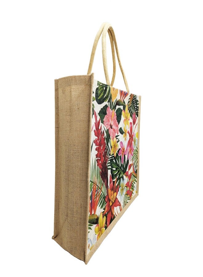 Sangra Multicolor Large Jute Shopping Bag for Men & Women with Zip and Handle - Floral Design - Image 3