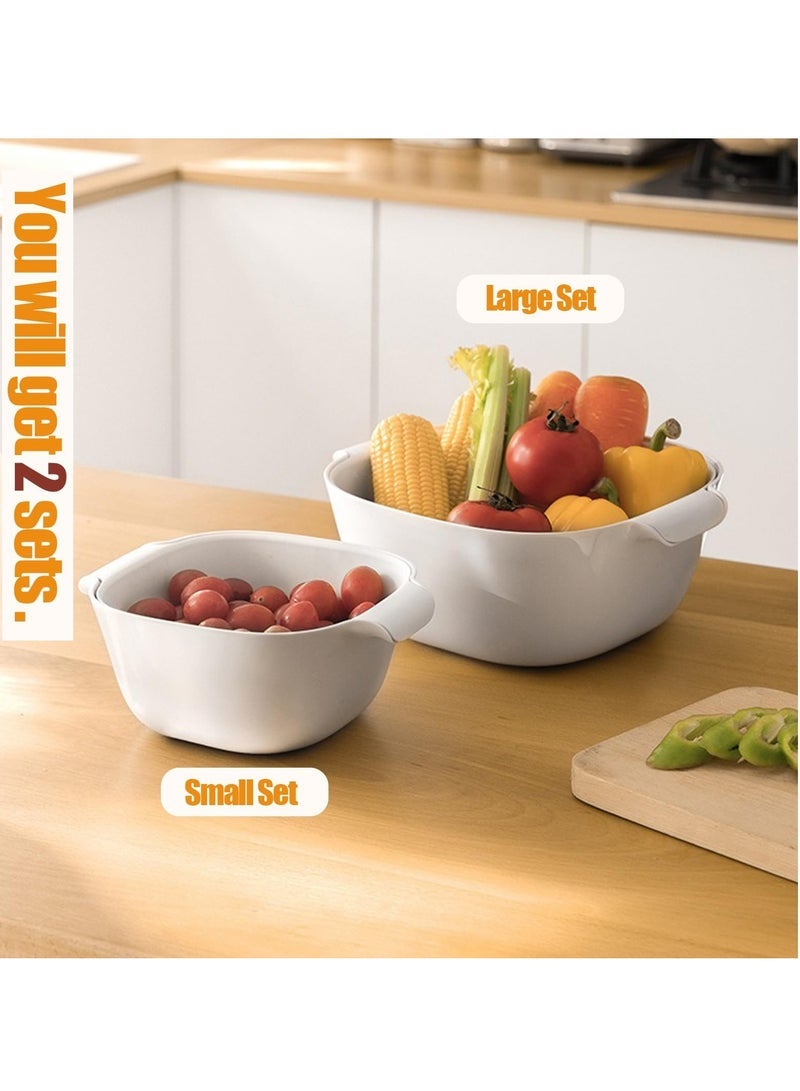 Captaintech Large and Small Kitchen Colander Set, Fruits Vegetables Washing Bowl, 2 in 1 Double Layered Plastic Food Strainer Basket for Spaghetti, Berry, Salads, Pasta, BPA-Free, White - Image 4