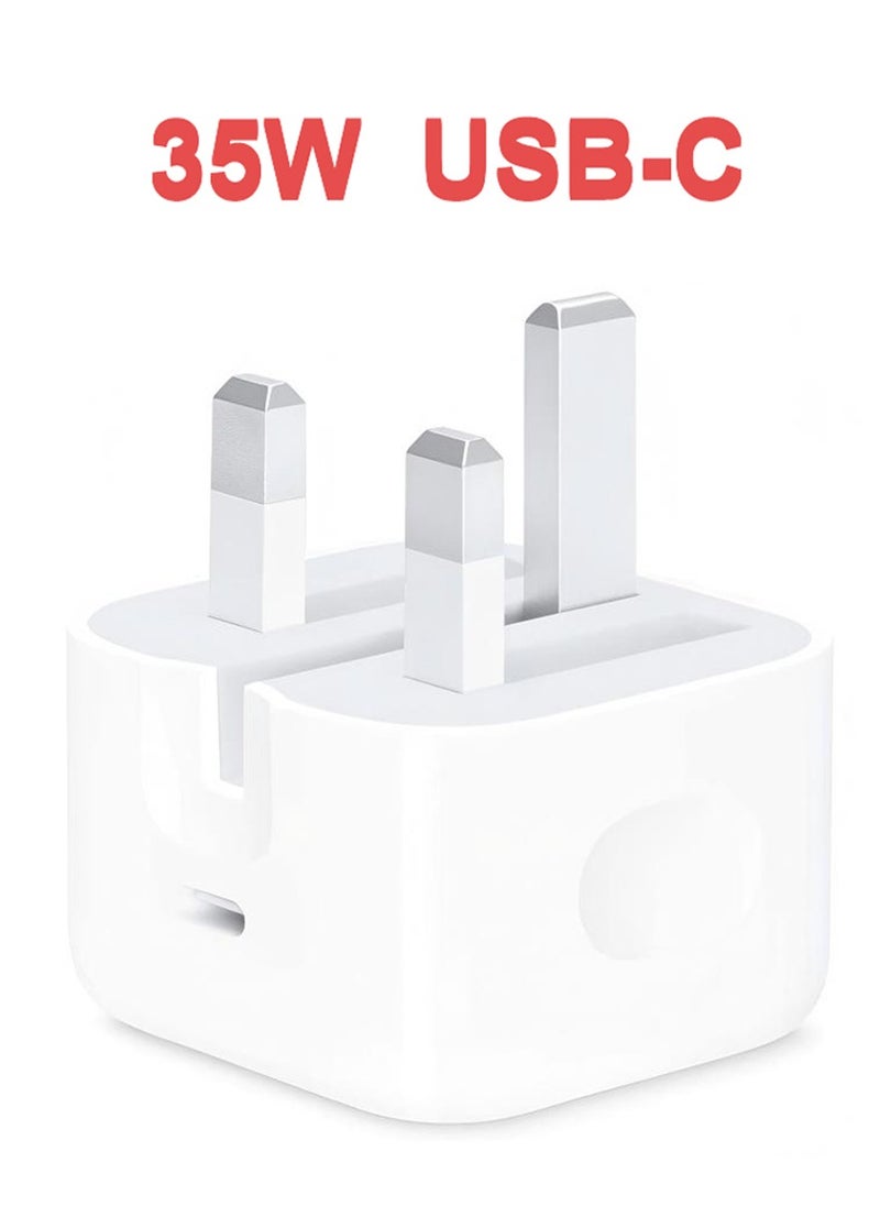 كومبي محول طاقة USB-C ثلاثي الدبابيس بقوة 35 وات، أبيض، متوافق مع iPhone 15/15 Plus/15 Pro/15 Pro Max/16/16 Plus/16 Pro/16 Pro Max/14/13/12/11 Series/SE/XS/XS Max/iPad Pro/iPad Air  - Image 1