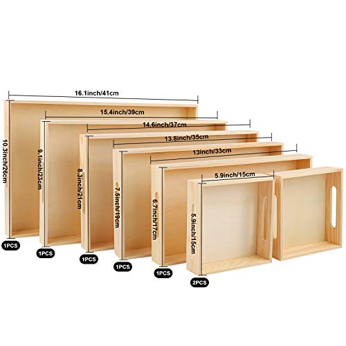 Aodaer 7 Pieces Wooden Nested Serving Trays Rectangular Shape Wood Trays Serving Trays with Handles for Kitchen Party Dinner Snacks - Image 2