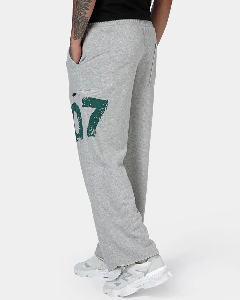 بيواكوف Men's Grey Embroidered Straight Fit Track Pants