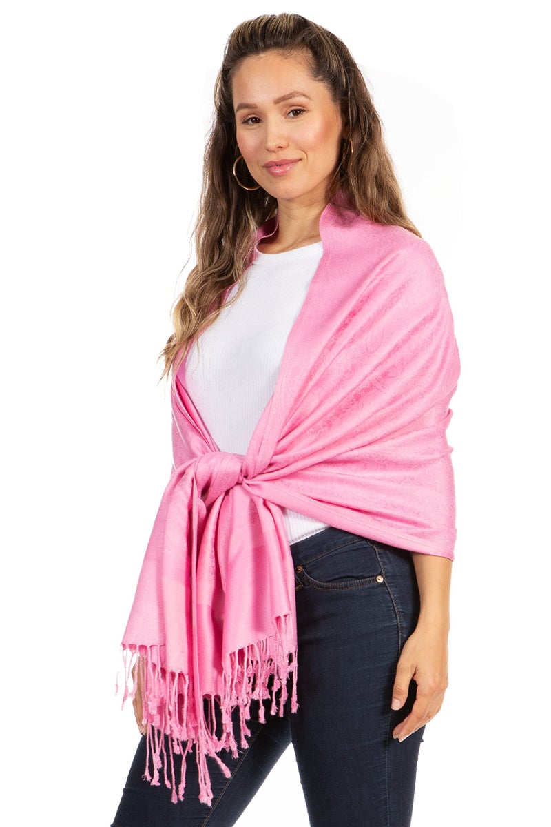 Sakkas Two Tone Vintage Jacquard Paisley Pashmina Shawl Wrap Scarf Stole - Baby Pink - Image 3