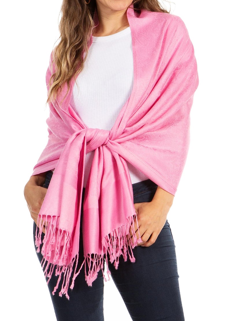 Sakkas Two Tone Vintage Jacquard Paisley Pashmina Shawl Wrap Scarf Stole - Baby Pink - Image 1
