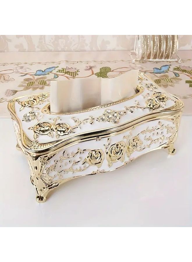Silvery Rose Pattern Tissue Box Cover Holder For Bathroom Living Room Bedroom - Image 5