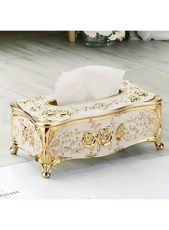 Silvery Rose Pattern Tissue Box Cover Holder For Bathroom Living Room Bedroom - Image 2