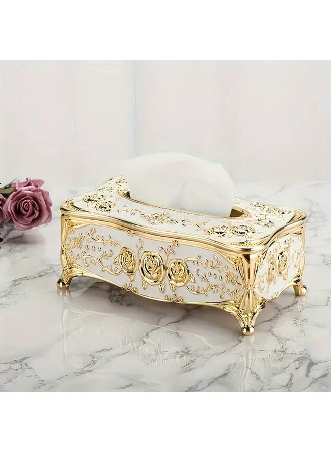 Silvery Rose Pattern Tissue Box Cover Holder For Bathroom Living Room Bedroom - Image 3