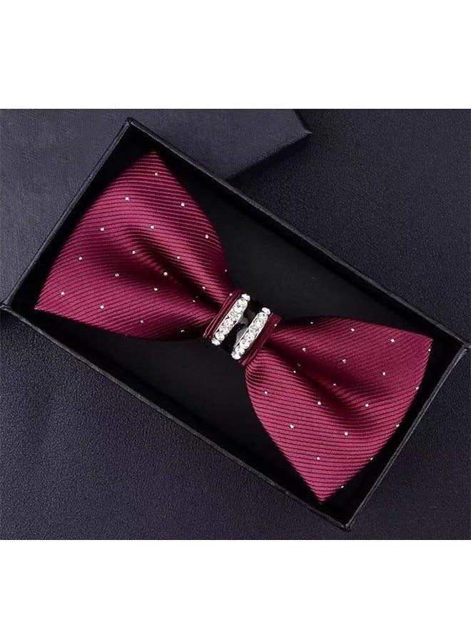 Adjustable Wedding Dotted Textured Bow Tie Maroon