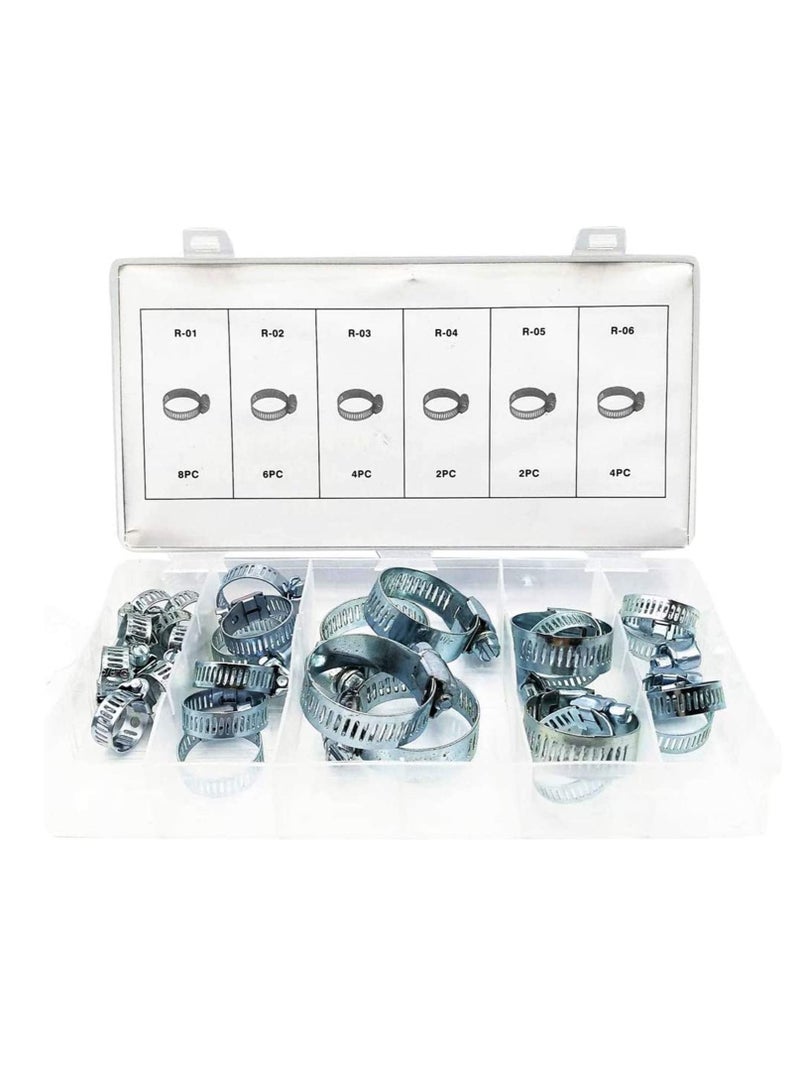 SYOSI Hose Clamp 26 Pieces Stainless Steel Adjustable Size Range Worm Gear Hose Clamp Fuel Line Clamp for Plumbing Automotive And Mechanical Application Pipes Clip Fixed Tool  - Image 1