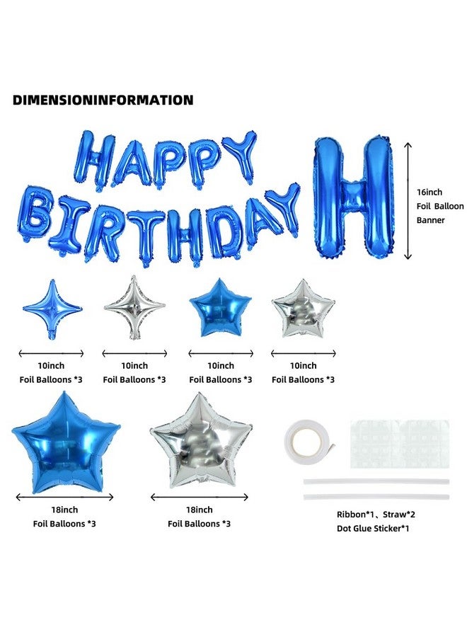 TONIFUL 35PCS Blue Happy Birthday Decorations 16 Inch Happy Birthday Balloon Banner with Star Balloons Mylar Foil Birthday Party Decorations Supplies for Men Women Adults Girls Boys Kids - Image 2
