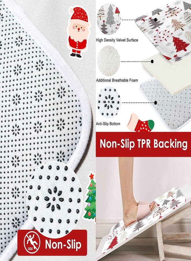 ArtSocket 4 Pcs Shower Curtain Set Christmas Trees Red Doodle Holly with Non-Slip Rugs Toilet Lid Cover and Bath Mat Bathroom Decor Set 72" x 72" - Image 3