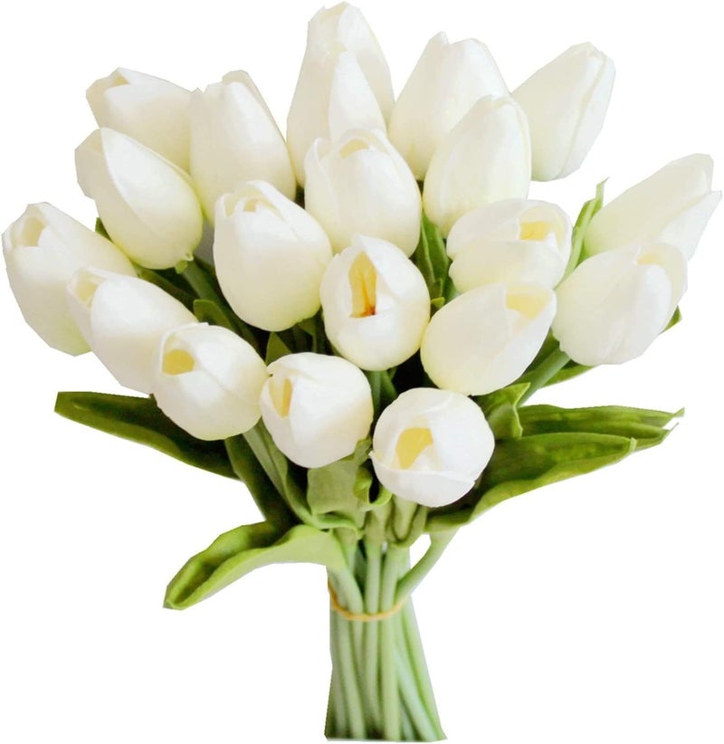 ZINLEY 6pcs White Flowers Artificial Tulip Silk Flowers 135 in Bulk Home Kitchen Wedding Decorations Artificial Flowers for Decoration Artificial Tulip Flowers for Decoration Pack of 6 - Image 1